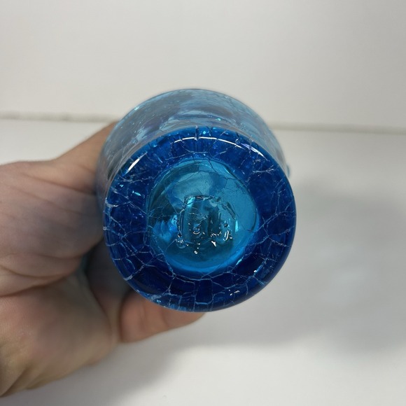 Vintage Blue Crackle Glass Mini Pitcher 4" Hand Blown Applied Handle - Picture 5 of 6
